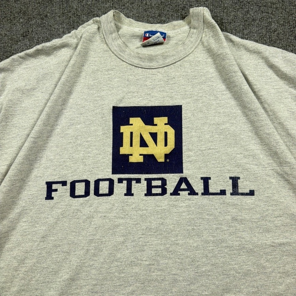 Y2K Notre Dame Champion T-Shirt Mens XXL Gray Football Short Sleeve Graphic Tee - Picture 2 of 11